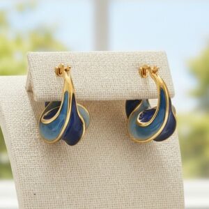Elegant Gold and Blue Free Form Earrings